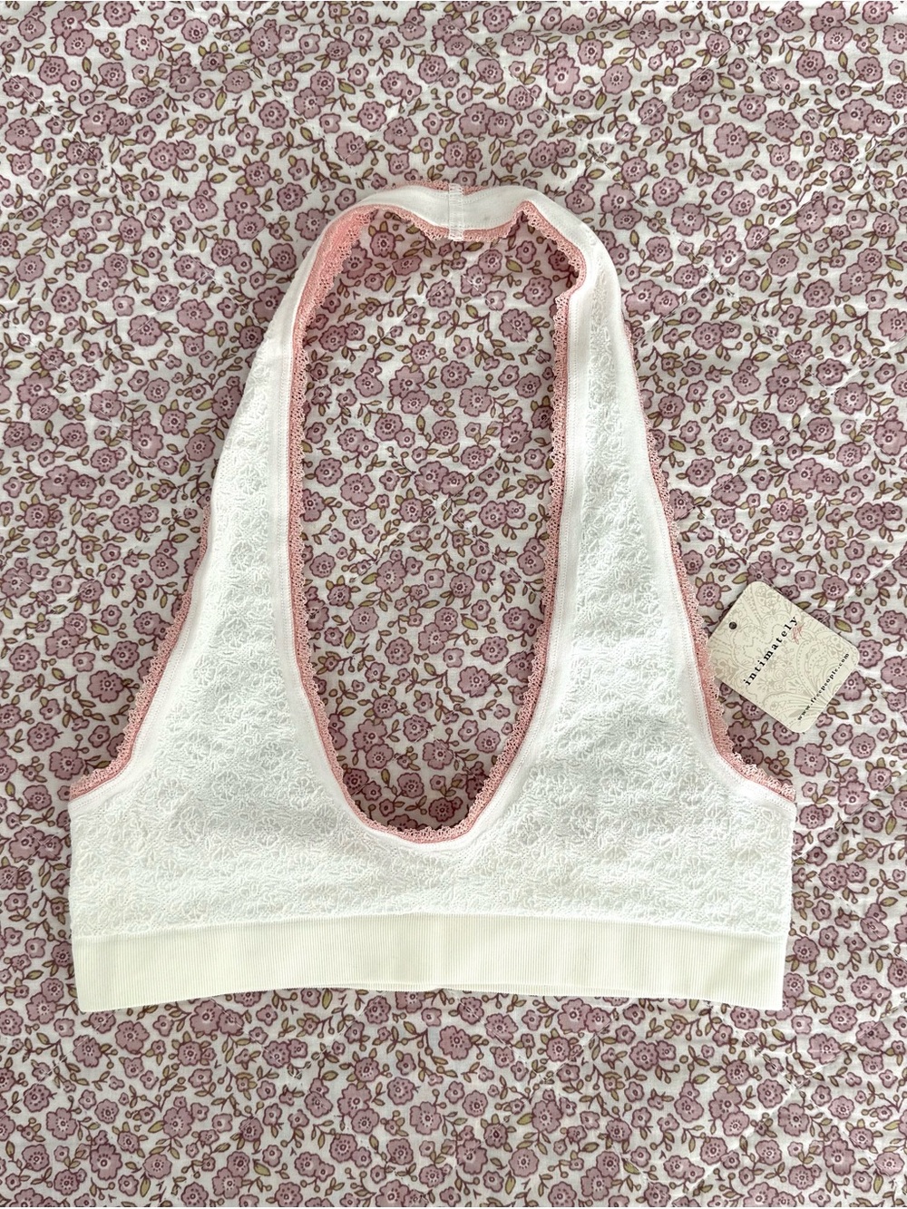Free People Lace-Detail White & Pink Trim Halter Bralette